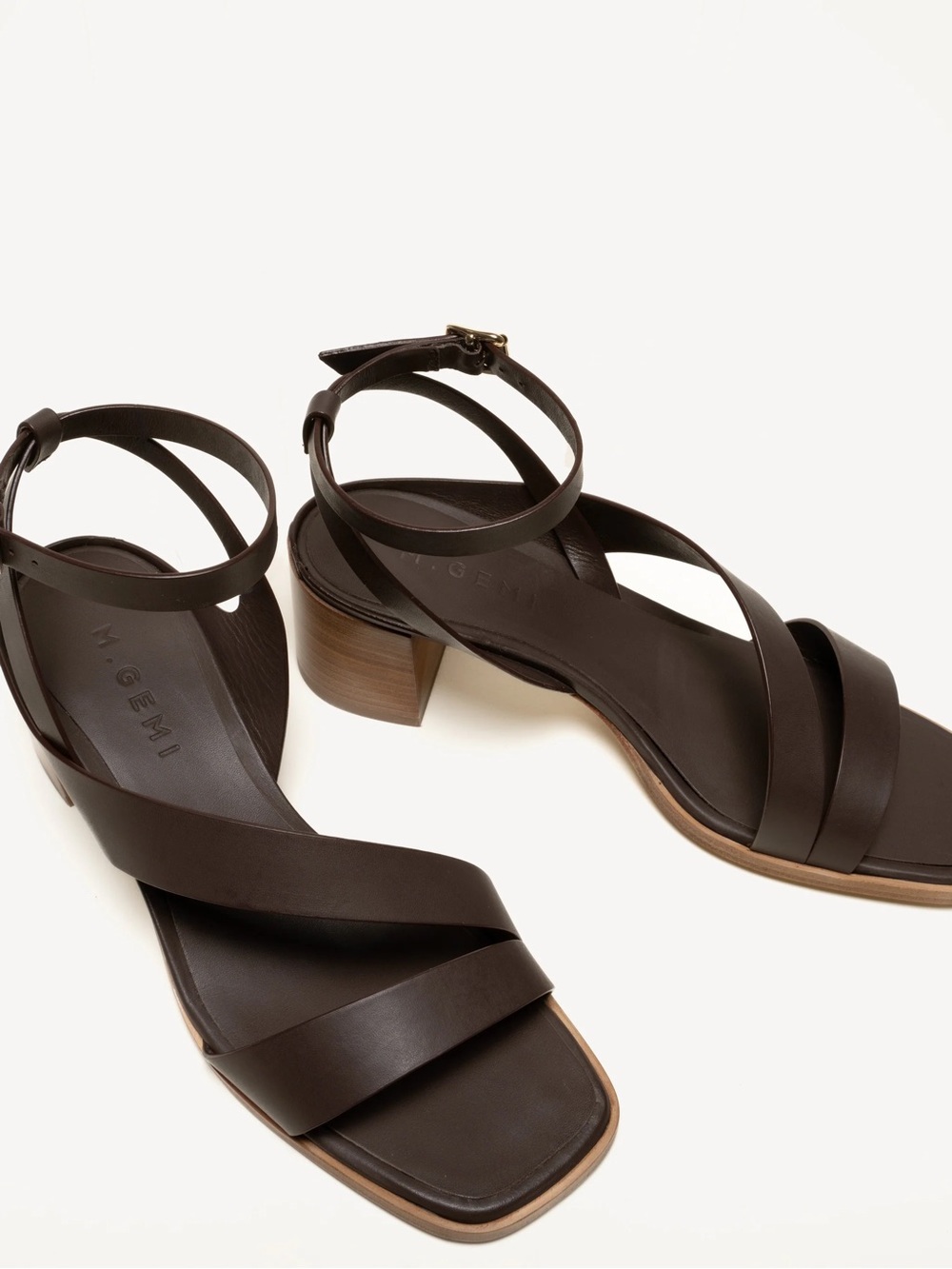 M GEMI • The Moira strappy block heel sandals calf leather Italy designer - Picture 10 of 16